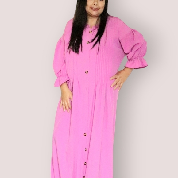 WOMENS LARGE PINK BUTTON DOWN DRESS - Picture 2 of 6